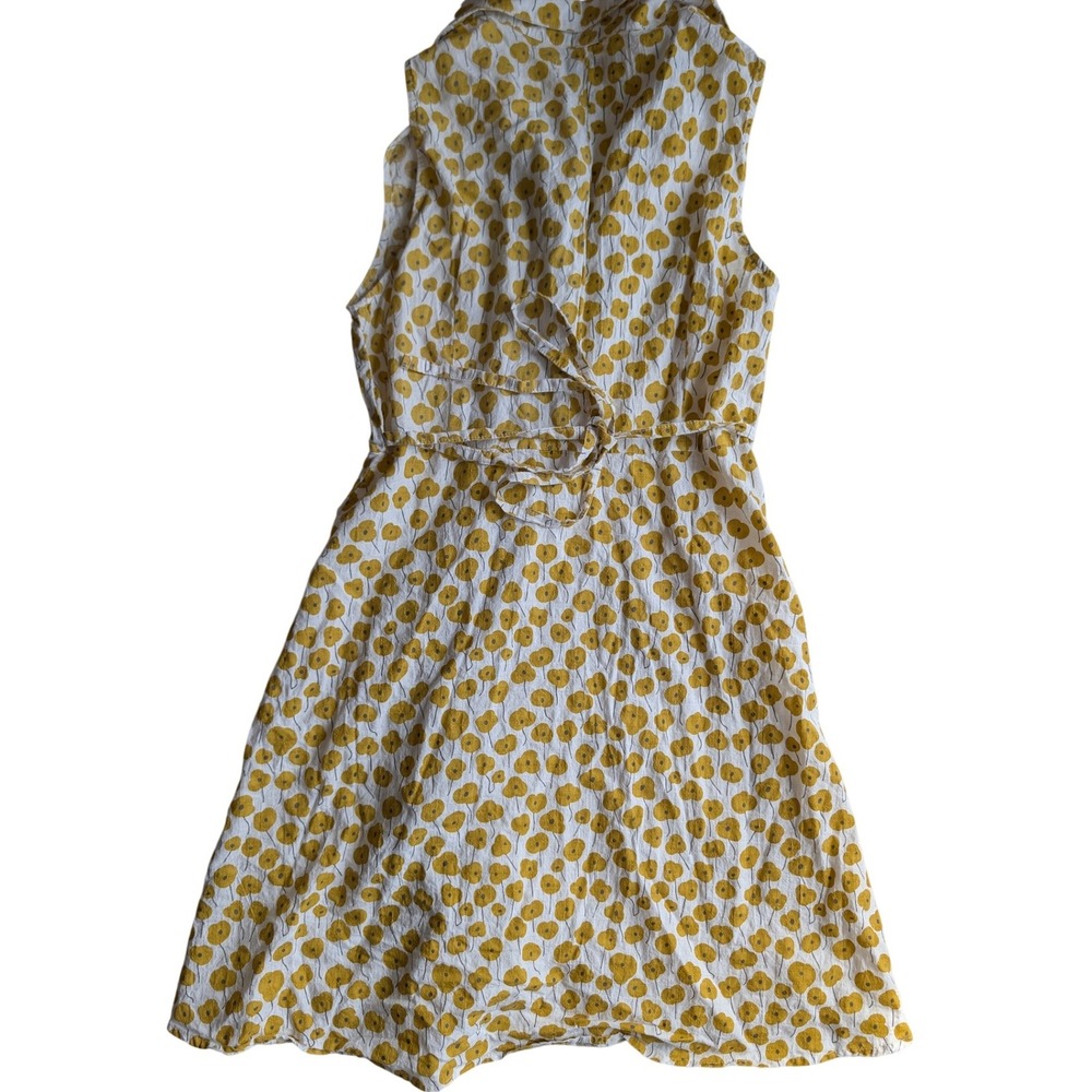 SM Wardrobe Womens Yellow Floral Cotton Sleeveless Button Down Dress M Retro - Picture 5 of 6
